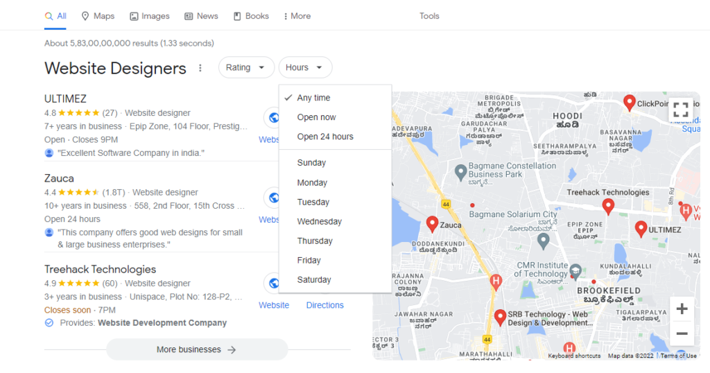 Google Local Pack Hours Filter By Day Of Week