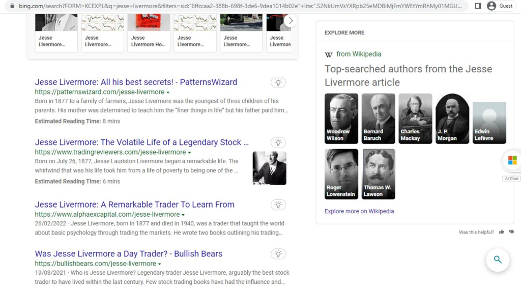 Top-searched authors from the Jesse Livermore article